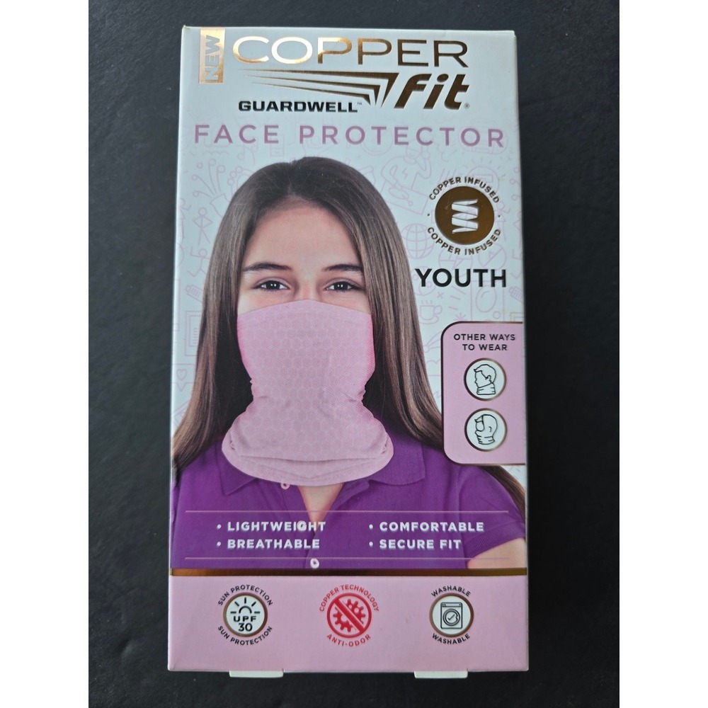 Youth Guardwell Copper Fit Face Protector Pink Lightweight UPF30 No‎ Odor